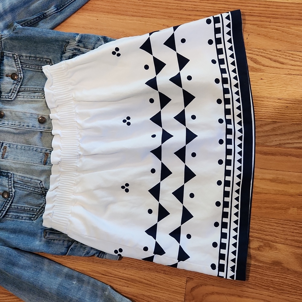 J. Crew Linen Cotton Mini Skirt in White & Navy size 10